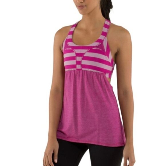 Lululemon 2-In-Run Tank Heathered Raspberry / Micro Macro Stripe Raspberry - Picture 3 of 12